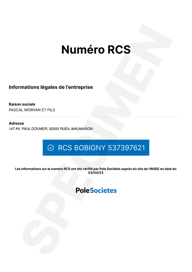 Exemple de document numéro RCS