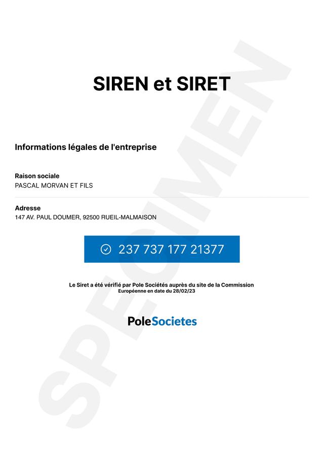 Exemple de document SIREN-SIRET
