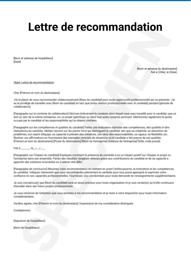 Lettre de recommandation