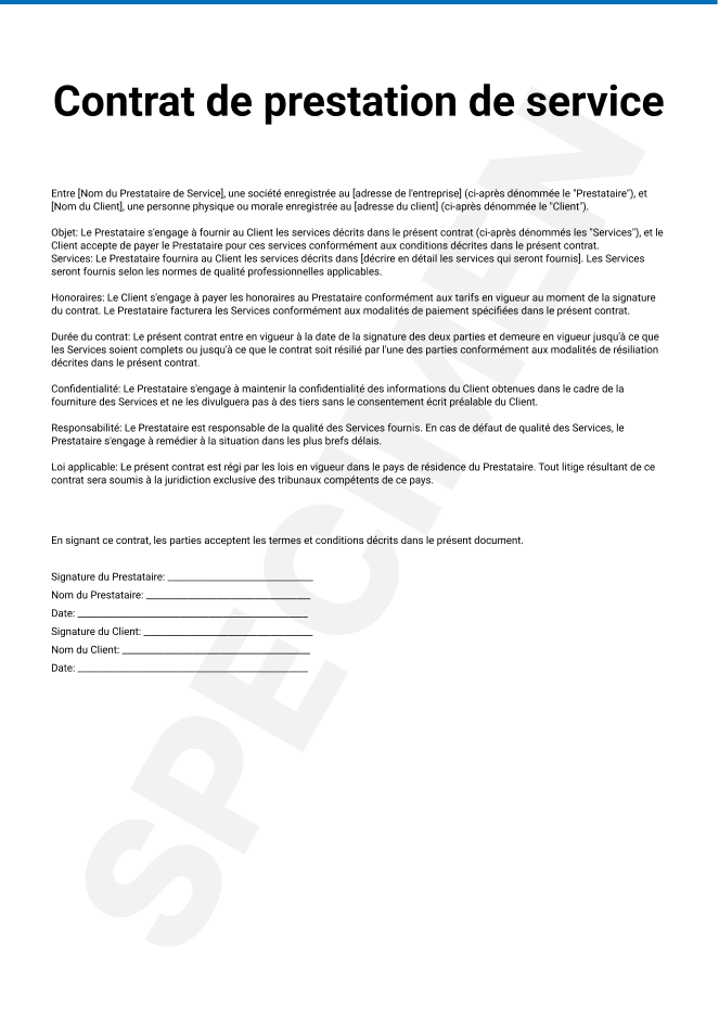 Contrat de prestation de services