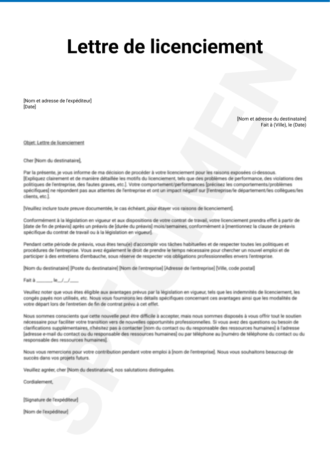 Lettre de licenciement